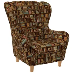 Supellex Sofia Ohrensessel mit Hocker  Design Bibliothek, Bücherregal in Braun