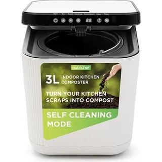 Nutrichef Elektrischer Komposter, 3L- Biomülleimer Küche, Komposteimer- Für Organisches Material & Lebensmittelreste, Küchenkomposter- mit Deckel - Weiß