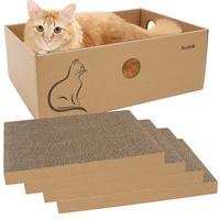 AUSCAT Kratzbretter mit Box für Katzen, 4 STK. Doppelseitige Kratzbretter für Katzen, Kratzpappe aus Wellpappe Indoor für Katzen zum Ausruhen und Spielen
