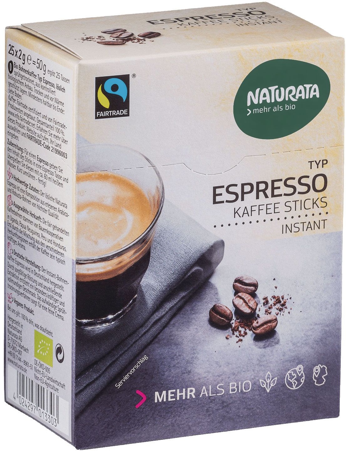 Naturata Bio Espresso instant Sticks Fairtrade Pulver 50 g