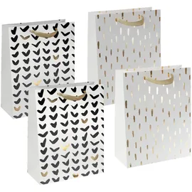 Sigel GT117 große Premium Geschenktüten aus Papier, 4er Set, 26 x 33 cm, weiß, gold, Papier-Geschenktaschen