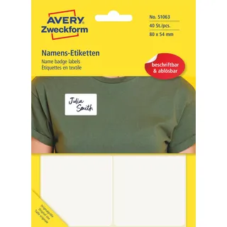 Avery Zweckform 40 AVERY Zweckform Namensetiketten weiß 80,0 x 54,0 mm