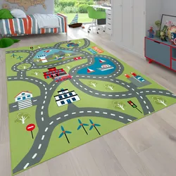 Kinderteppich PACO HOME "Bino 562", grün, B:200cm H:4mm L:290cm, Polyester, Teppiche, Kurzflor, Straßen-Spiel-Teppich, Motiv Flughafen, Kinderzimmer