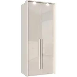 Kleiderschrank PLACES OF STYLE "Piano", beige (beige hochglanz), B:97cm H:226cm T:60cm, Spanplatte, Schränke, Drehtürenschrank Kleiderschrank, beige, UV lackiert, Hochglanzfronten, mit Beleuchtung