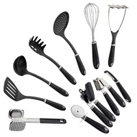 Stanley Rogers Küchenhelfer-Set, Kochbesteck und Küchenwerkzeuge mit ergonomischem Premium-Softtouchgriff, hochwertiges Kochutensilien-Set (Farbe: Silber/Schwarz), Menge: 1 x 11er Set