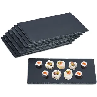 Relaxdays Schieferplatte, 8er Set, rechteckige Servierplatte, 26 x 16 cm, für Käse, Sushi, Desserts, Buffet, anthrazit