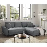 ed-lifestyle polstermöbel Bern Ecksofa 281 x 189 cm, mit Schlaffunktion und Bettkasten Dunkelgrau