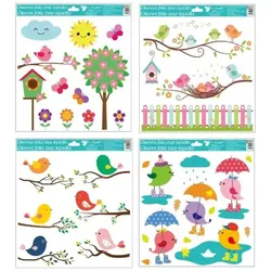 Fensteraufkleber mit Vogel- und Blumenmuster - 33x30 cm, verschiedene Designs