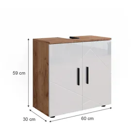 Vicco Waschbeckenunterschrank Irma Eiche Weiß Hochglanz 60 x 59