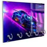 DEQORI Schlüsselbrett 'Corvette Verfolgungsjagd', (1 St), Schlüsselhalter Schlüssel Haken Schlüsselboard modern Schlüsselleiste blau|rosa