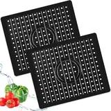 Spülbeckeneinlage, 2 Stück Gummi Spülbeckenauskleidungen, 31 x 26 cm Waschbecken Spülmatte Abtropfmatte, Abflussmatten für das Badezimmer, Rechteckige Spüle Drainage Pad, für Geschirr(Schwarz)