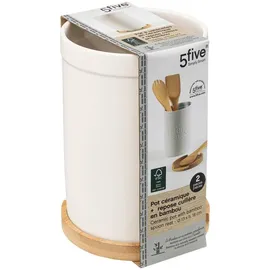 Five 5five Simply Smart - 'Natureo' Utensilienhalter aus Keramik mit weißem Bambustablett