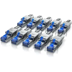 Primewire 10x Netzwerk-Adapter RJ-45 (Ethernet) zu Netzwerkkabel, Netzwerkstecker RJ45 CAT 8 - Gigabit Ethernet LAN Kabel - 40 Gbit/s, silber