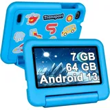 Tablet Kinder 7 Zoll Android 13, 7GB RAM+64GB ROM (TF 1TB), Tablets mit Kindersicherung, Vorinstallierte App Für Kinder, Tablet PC mit Schutzhülle - Blau