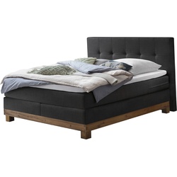 Boxspringbett HASENA "Finca", schwarz (anthrazit, wildeiche natur), B:188cm L:210cm, Komplettbetten, Boxspringbett, mit Punktstepung im Kopfteil, Unterbau in Wildeiche, Federkernmatratze