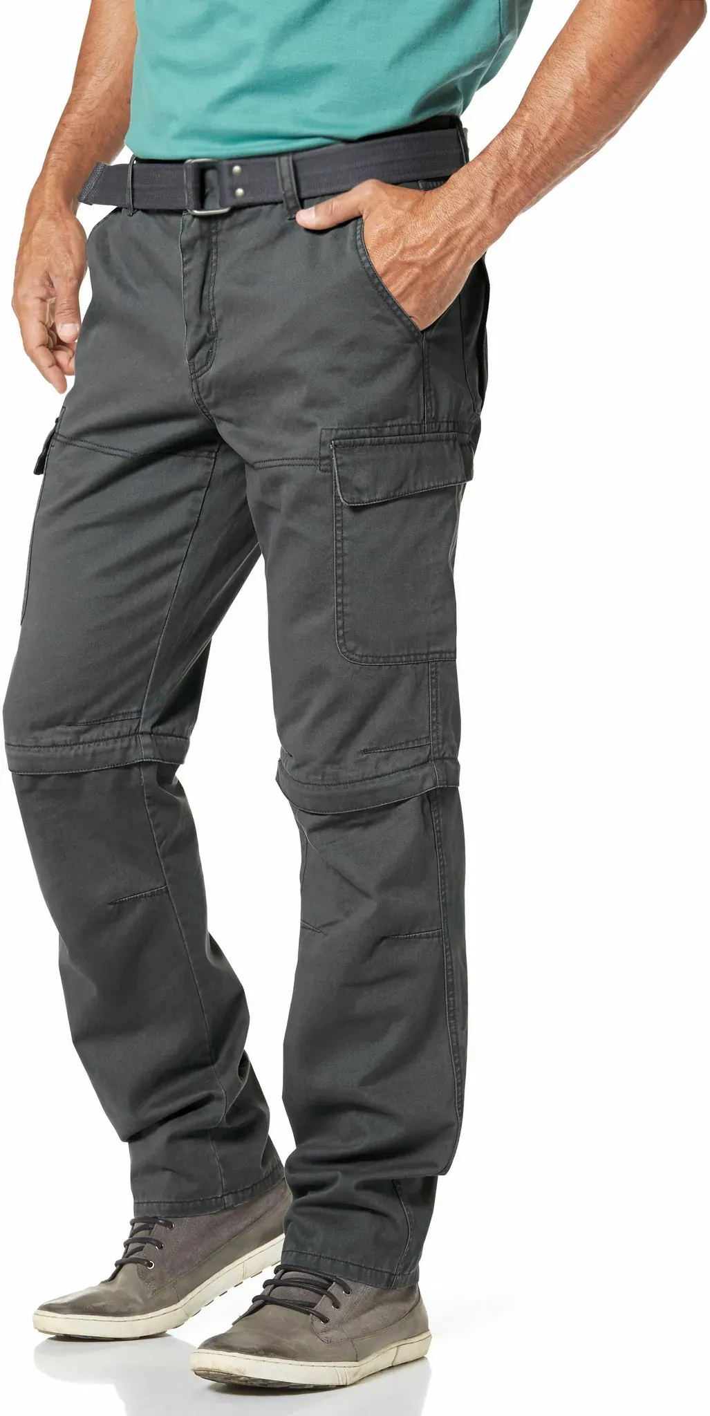 Cargohose MAN'S WORLD, Herren, Gr. 58, N-Gr, grau, Obermaterial: 100% Baumwolle, unifarben, bequem lang, Hosen Cargohose, mit Zip-Off Funktion, Topseller