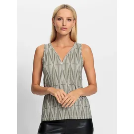 Heine Shirttop HEINE, Damen, Gr. 48, grün (khaki, ecru, bedruckt), 95% Viskose, 5% Elasthan, bedruckt, gemustert, V-Ausschnitt, Tops Shirttop