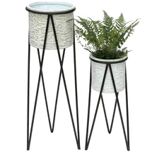 DanDiBo Ambiente Blumenhocker mit Topf 2er Set Metall 60 x 30 cm Schwarz Weiß
