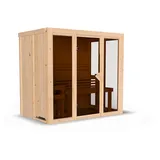 Woodfeeling Karibu Sauna Irava 3 - 68 mm Systemsauna - 230 Volt Plug & Play Bronzierte Ganzglastür Ohne Dachkranz Ohne Ofen inkl. gratis Zubehörpaket (Gesamtwert 191,92€)