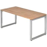 Bümö Schreibtisch Nussbaum, Silber, Nachbildung,Nussbaum, Rechteckig, 160x74x80 cm, FSC