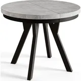 Runder Esszimmertisch EVO, ausziehbarer Tisch Durchmesser: 80 cm bis 130 cm, Wohnzimmertisch Farbe: Grau, mit Stabile Beine in Farbe Schwarz - Grau/Schwarz