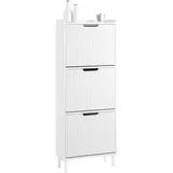 SoBuy Schuhschrank Weiß, Holzwerkstoff, Metall, 50x130x19 cm, Garderobe, Schuhaufbewahrung, Schuhkipper