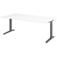 Bümö Schreibtisch Weiß, Graphit, Nachbildung, Rechteckig, 200x74x100 cm, FSC