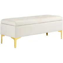 Homcom Sitzbank mit Stauraum, Polsterbank mit Samtoptik, Metallbeine, Bettbank für Wohnzimmer, Schlafzimmer, Flur, 120 x 44 x 44,5 cm, Beige