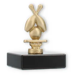 Pokal Metallfigur Kegel gekreuzt goldmetallic auf schwarzem Marmorsockel 10,8cm