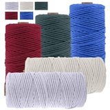 JeogYong 5 Stück Makramee Garn Set, Makramee Garn Baumwollgarn Makramee-Seil Weiches Baumwoll-Seil, zum Wandbehänge, Pflanzenhalter, Basteln, Heimtextilien, 3mm x 100m (5 Farben A)