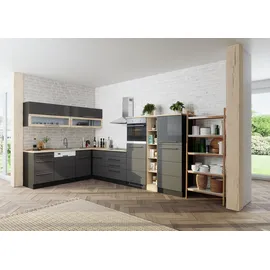 kochstation Winkelküche L-Form 220 cm grau