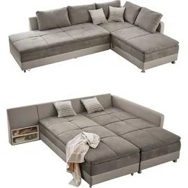 luma-home schönes für dein zuhause Federkern Ecksofa Doppelbett Dauerschläfer Bettkasten, Couch in Grau-Braun/ Beige & 15101