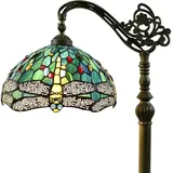 Tokira Tiffany-Stil Stehlampe Wohnzimmer Vintage E27, Tageslichtlampe Stehlampe Salon, Leselampe Stehlampe für Kinderzimmer, Blau Libelle Glasmalerei Lampenschirm(Ohne Glühbirnen)