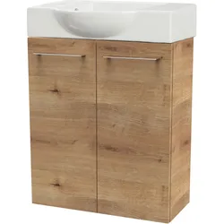 Waschtisch FACKELMANN "SBC", braun (braun, braun, ast, eiche optik), B:54,5cm H:70,5cm T:31,7cm, Keramik, Holzwerkstoff, Waschtische, bestehend aus Becken und Unterbau, Breite ca. 55 cm