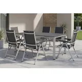 KETTLER KETTALUX-PLUS/Basic Plus Padded Sitzgruppe, silber/anthrazit, Alu/Textilene, Tisch 160x95 cm, 6 Klappstühle
