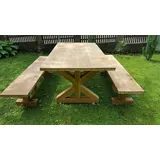 Casa Padrino Gartenmöbel Set Rustikal - Tisch + 2 Garten Bänke (Länge: 200 cm) - Eiche Massivholz