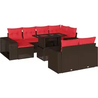 vidaXL 11-teiliges Gartensofa-Set mit Kissen, braun, Polyrattan