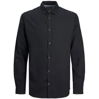 JACK & JONES JACK&JONES Hemd Slim Fit Business Shirt Weiches Langarm Twill Oberteil aus Baumwolle JJEGINGHAM, Größe Hemd:M,Farben:Schwarz