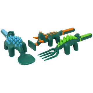 Constructive Eating Kinderbesteck 3er-Set - Dinosaurier Utensilien, Kindergeschirr, Langlebig & Spülmaschinenfest, Fördert Gesunde Essgewohnheiten der Kinder - Geschenk für wählerische Esser