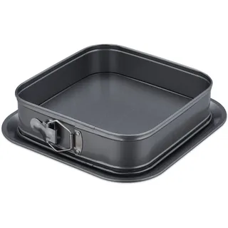 Relaxdays Springform eckig, 24 x 24 cm, mit Auslaufschutz, Stahl, antihaftbeschichtete Backform, Kuchenform, anthrazit