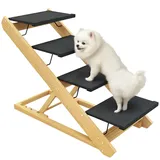 Hundetreppe 4-stufige 62,5 cm Höhenverstellbar Haustiertreppe für Bett Natur