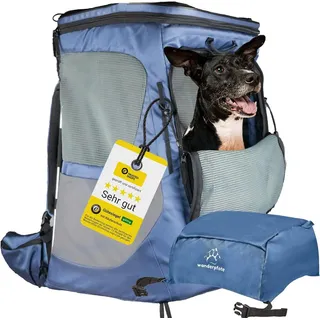 Wanderpfote Tiertransporttasche Daypack Hunderucksack - Höhenverstellbarem Tragesystem blau M