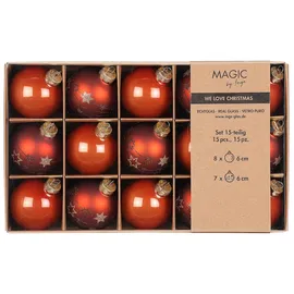 Inge‘s Christmas Decor Weihnachtskugeln Glas 6cm x 15 Stück in Kartonbox Christbaumkugeln Weihnachtsbaumkugeln Christbaumschmuck Matt Glanz Kupfer Braun