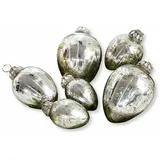 Loberon Osterei 6er Set Lacul, mit Strasssteinen verzierte Kappe, Deko-Eier aus Bauernsilber, Ostern, Osterschmuck, Osterdeko, Glas, Eisen, antiksilber