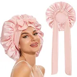 GUGUGO Seidenhaube zum Schlafen, Silk Bonnet, Verstellbare Seidenhaube, Schlafhaube Seide, Schlafmütze Damen, Satin Haube Schlafen, Silk Sleeping Cap, Seidenhaube zum Schlafen Locken, Sakura Rosa