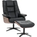 MCA Relaxsessel + Hocker HHG-240, Fernsehsessel Liegesessel, Holz Echtleder schwarz