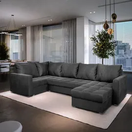 masseno Ecksofa LORIVO L-S mit Schlaffunktion U-Form, Sofa mit Bettkasten, Wohnzimmersofa, Couch, Soffa, Bettsofa, Couchgarnitur- Grau, Plüsch-Stoff