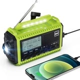 Kurbelradio DAB/UKW mit Akku 5000mAh, Tragbare Solar Radio mit LED Taschenlampe & Leselicht, DAB+ Baustellenradio RDS Funktion, Notfall Digital Radio SOS-Alarm für Wandern, Camping, Outdoor (Grün)