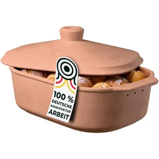 myromy® Brot-Frische-Topf – moderner Brottopf & Brotkasten aus Keramik Natur-Ton - atmungsaktiv & gegen Schimmel - Brotkorb & Brotbehälter auch für Gemüse & zur Aufbewahrung – Handmade in Germany