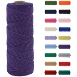 Makramee Garn 2mm, Makramee Garn Dunkelviolett, Makramee Baumwollgarn 2mmx100m, Baumwollkordel Natur, Baumwoll Bastelschnur für Basteln Stricken Boho Deko DIY Handwerk Wandbehang Wohnzimmer Balkon